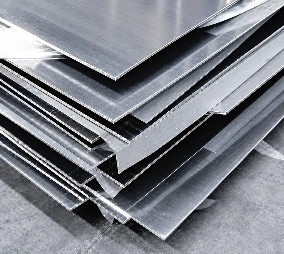 Tumpukan lembaran aluminium dengan permukaan rata